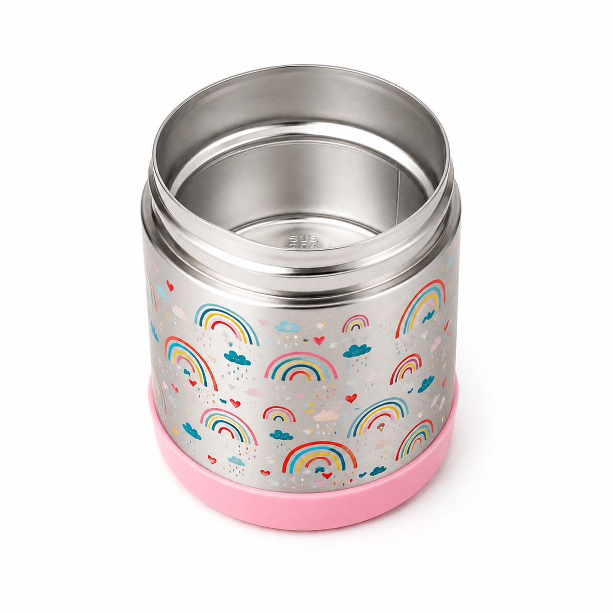 Kids Stainless Steel Insulated Food Jar with Spoon – Pink Rainbow Design - 325ml