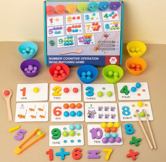 Montessori Number Cognitive Operation & Bead Matching Game – Counting, Color Sorting & Math Learning Toy for Kids 3+