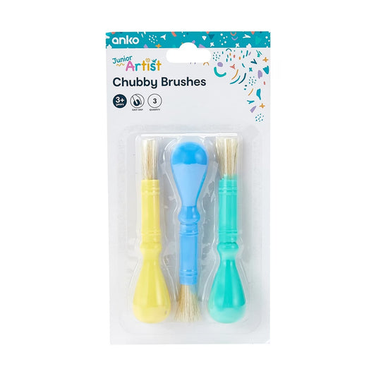 Anko Junior Artist Chubby Paint Brushes – 3 Pack Easy Grip Kids Art Brushes