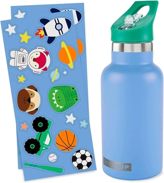 Skip Hop Spark Style Blue Stainless Steel Kids Straw Bottle – 350ml
