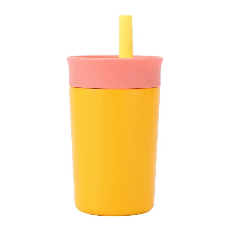 Kids Straw Tumbler 360ml | Insulated Stainless Steel | Spill & Leak-Proof | Sunset Mango
