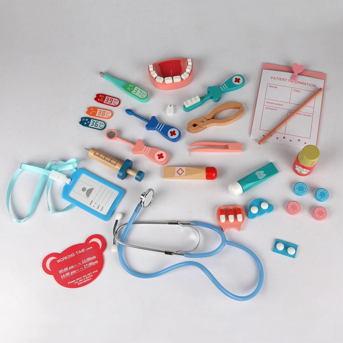 Non-toxic eco-friendly wooden stethoscope and toy medical instruments for kids pretend play⁠
