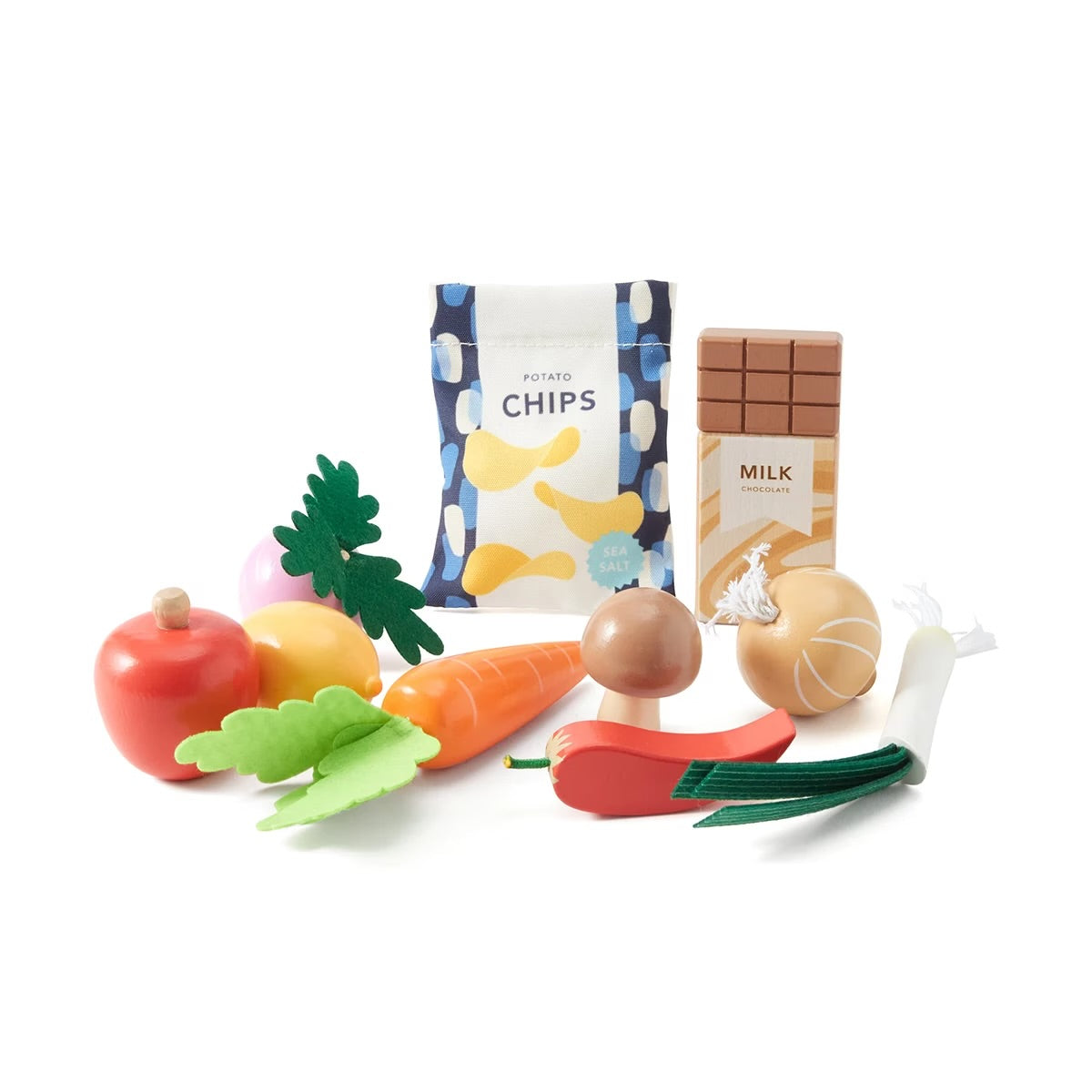 Anko Wooden Grocery Food Playset – 21 Piece Pretend Play Toy Set