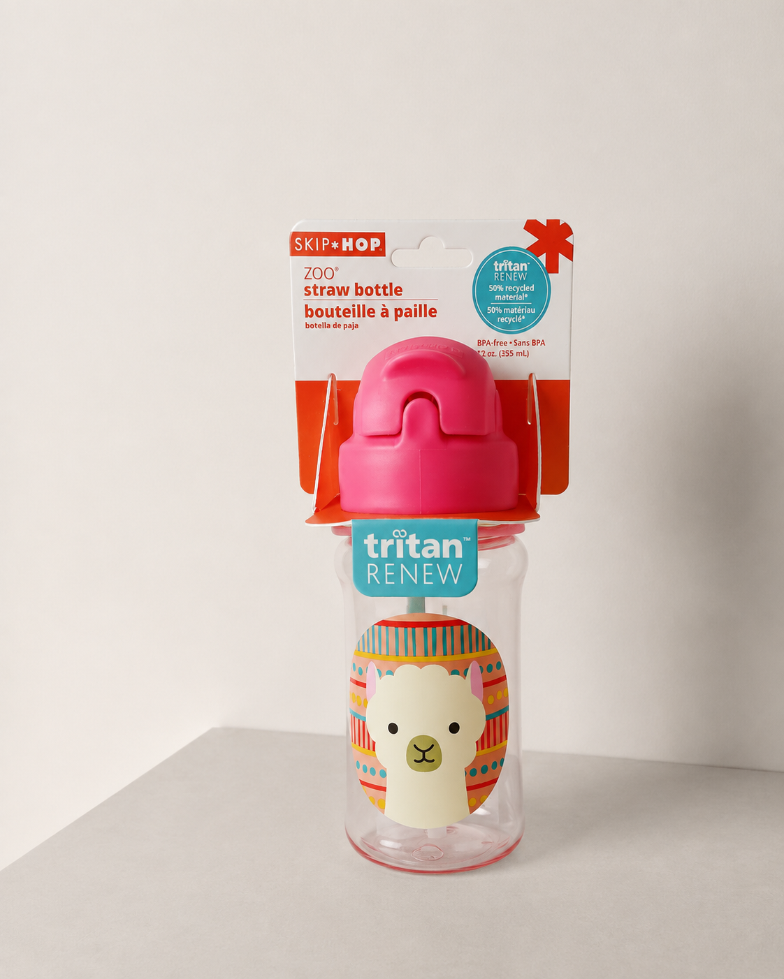 Skip Hop Zoo Llama Straw Bottle – 355ml BPA-Free Kids Water Bottle