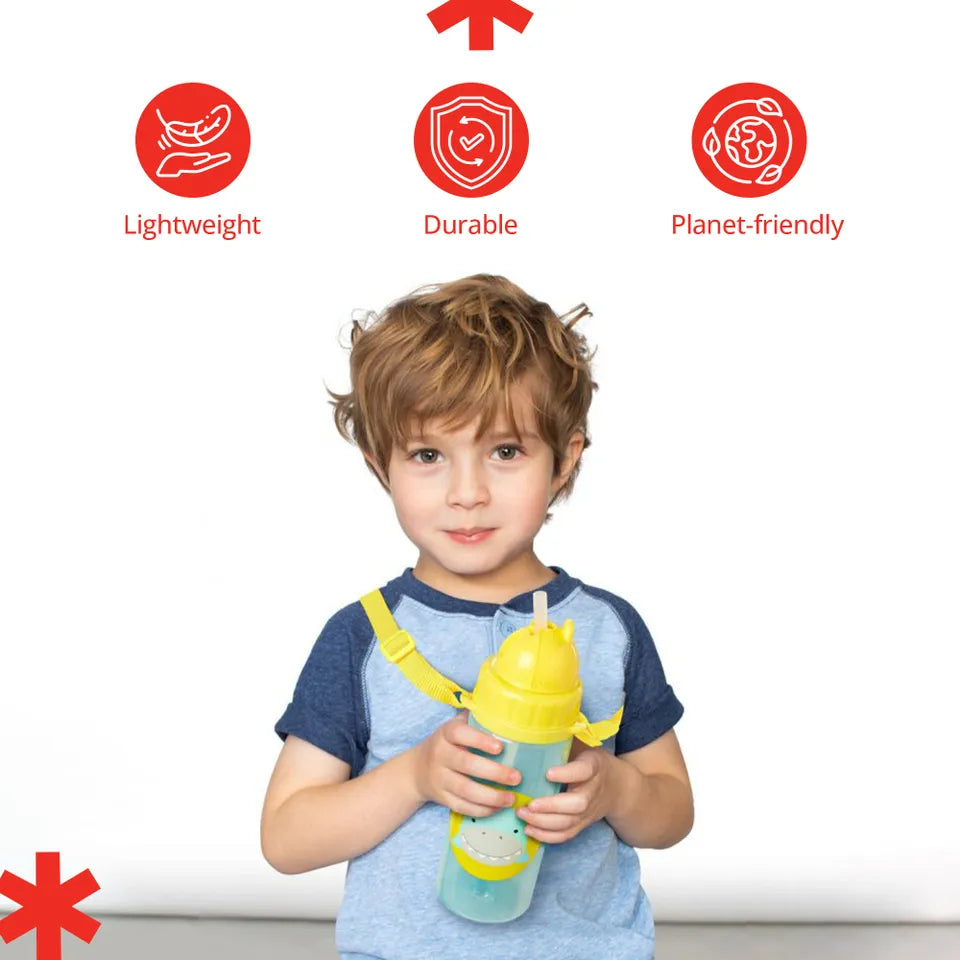 Skip Hop Shark Kids Straw Sipper Bottle 390ml with Carry Strap