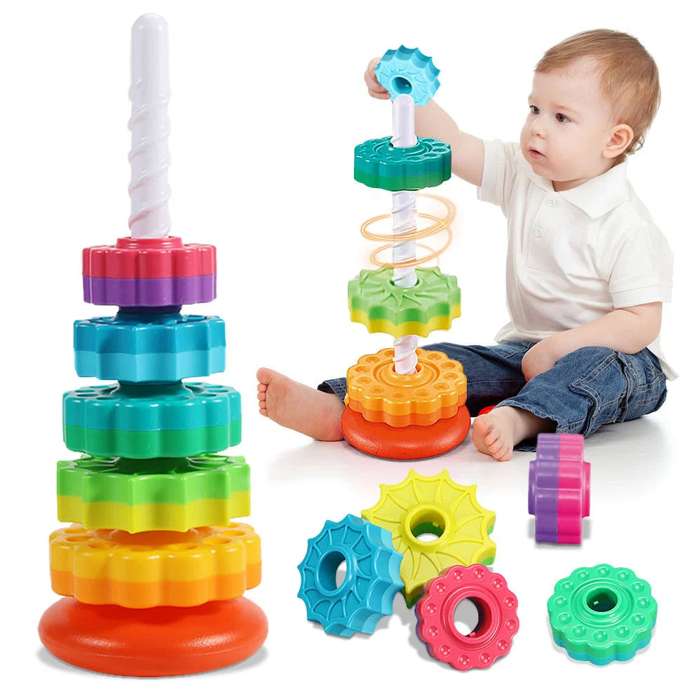 Rainbow Spinning Tower Stacking Toy for Kids 12M+ – Large Sensory Learning Toy