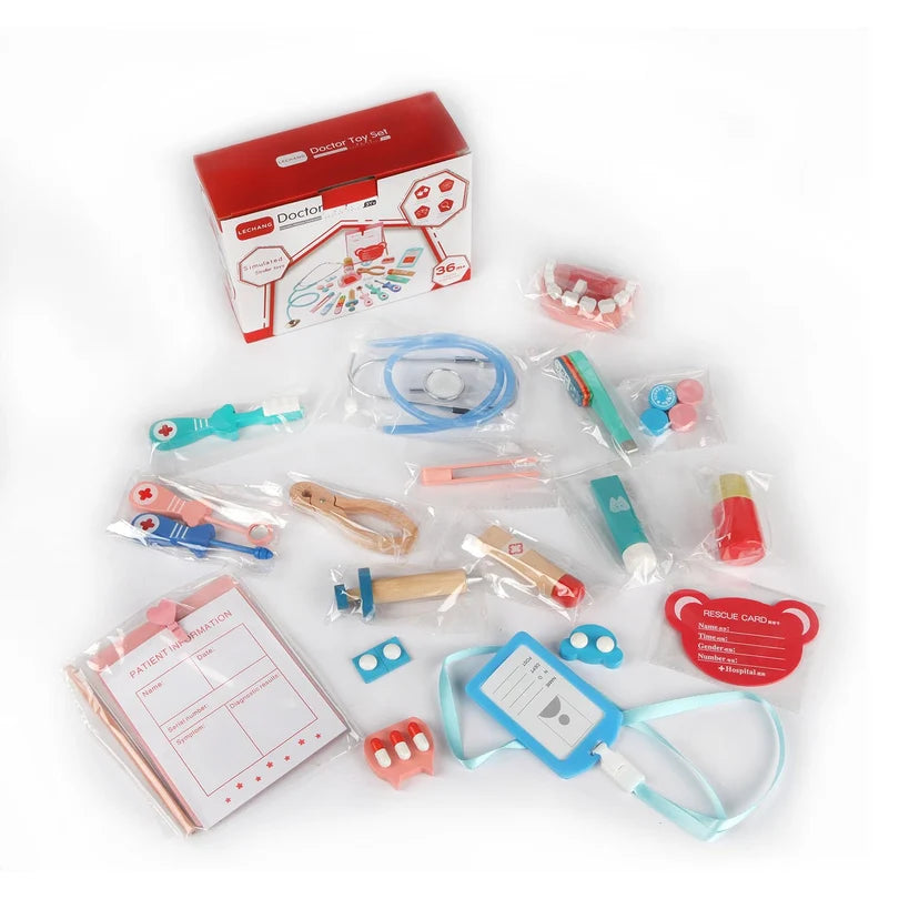 Non-toxic eco-friendly wooden stethoscope and toy medical instruments for kids pretend play⁠