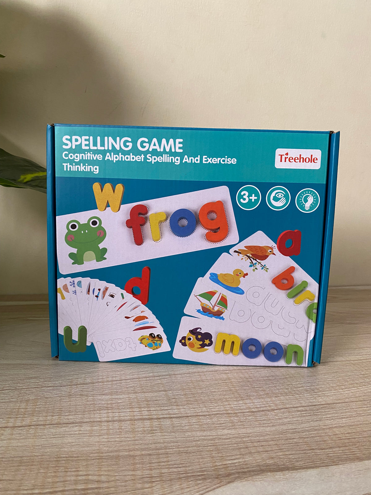 Wooden Alphabet Spelling Game for Kids – 52 Letters & 28 Word Cards