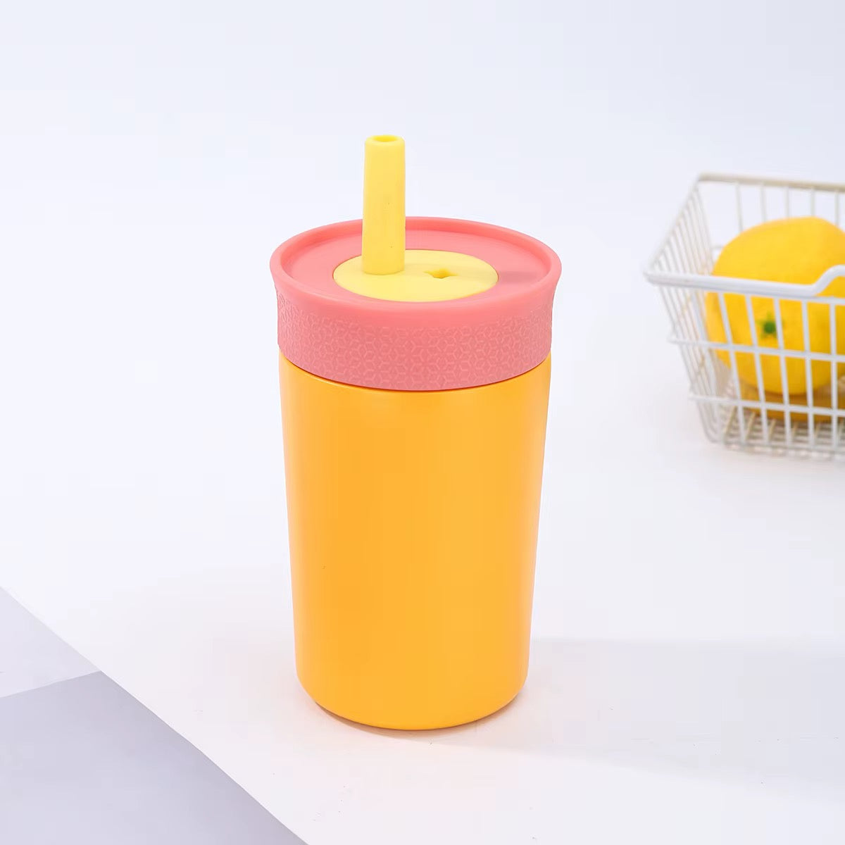 Kids Straw Tumbler 360ml | Insulated Stainless Steel | Spill & Leak-Proof | Sunset Mango