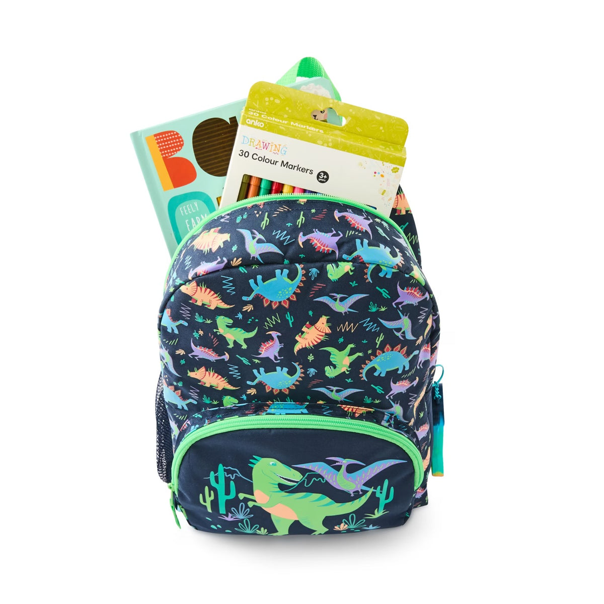 Anko Dinosaur Kids School Backpack 37cm with Pop-It Keychain