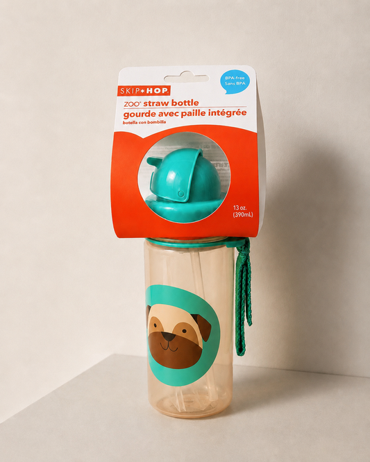 Skip Hop Zoo Dog Straw Bottle – 390ml BPA-Free Kids Water Bottle