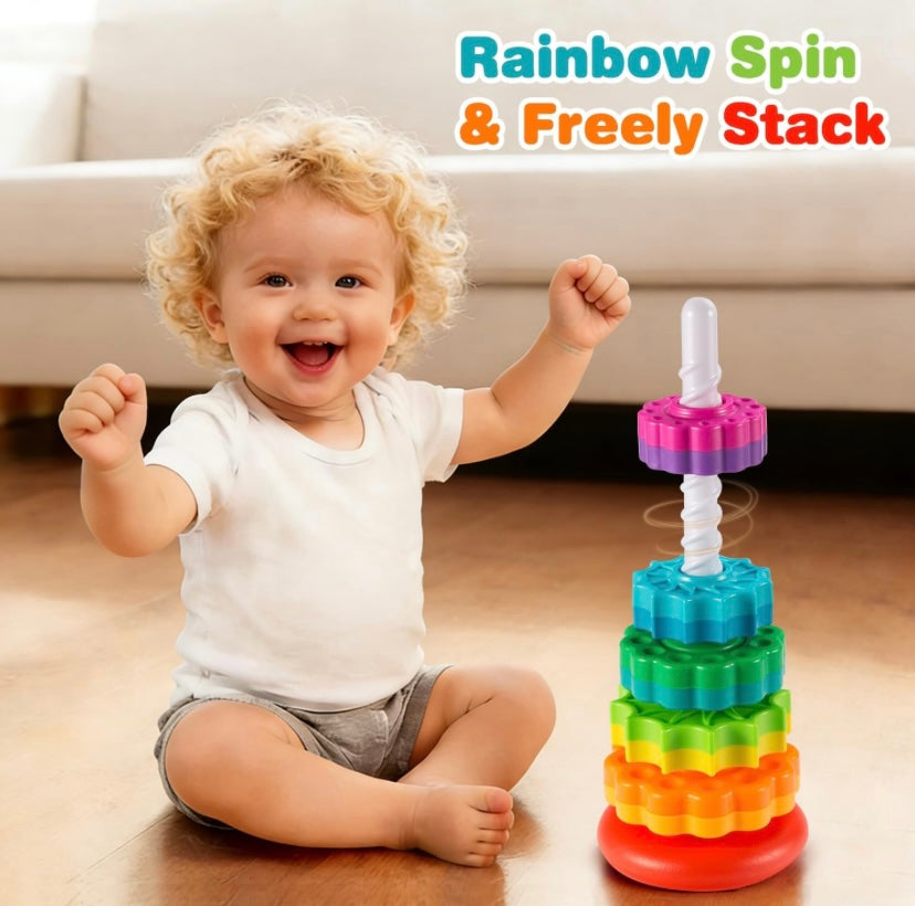 Rainbow Spinning Tower Stacking Toy for Kids 12M+ – Large Sensory Learning Toy