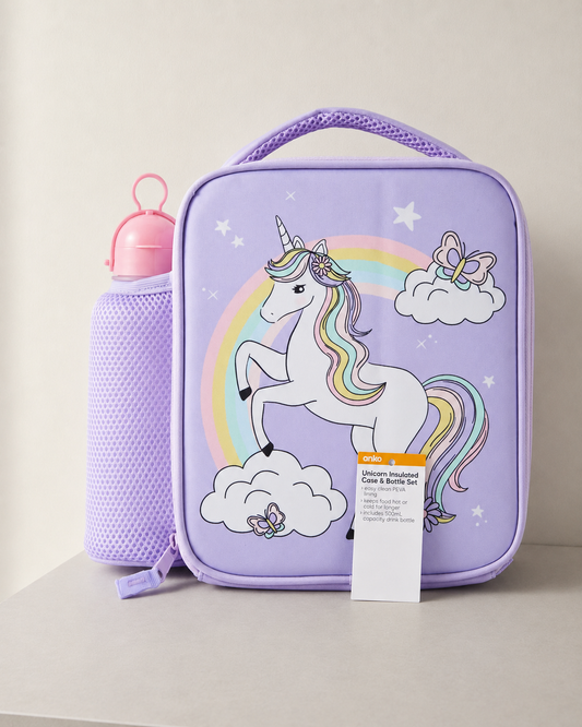 Anko Unicorn Insulated Lunch Bag & 500ml Water Bottle Set for Kids