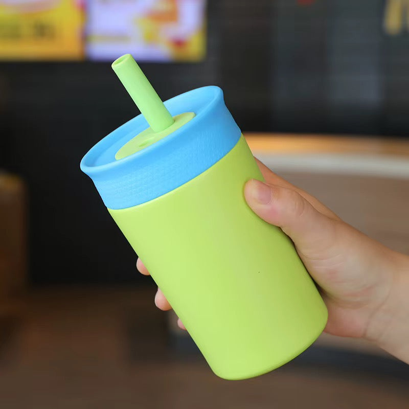 Kids Straw Tumbler 360ml | Insulated Stainless Steel | Spill & Leak-Proof | Tropical Splash