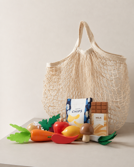 Anko Wooden Grocery Food Playset – 21 Piece Pretend Play Toy Set