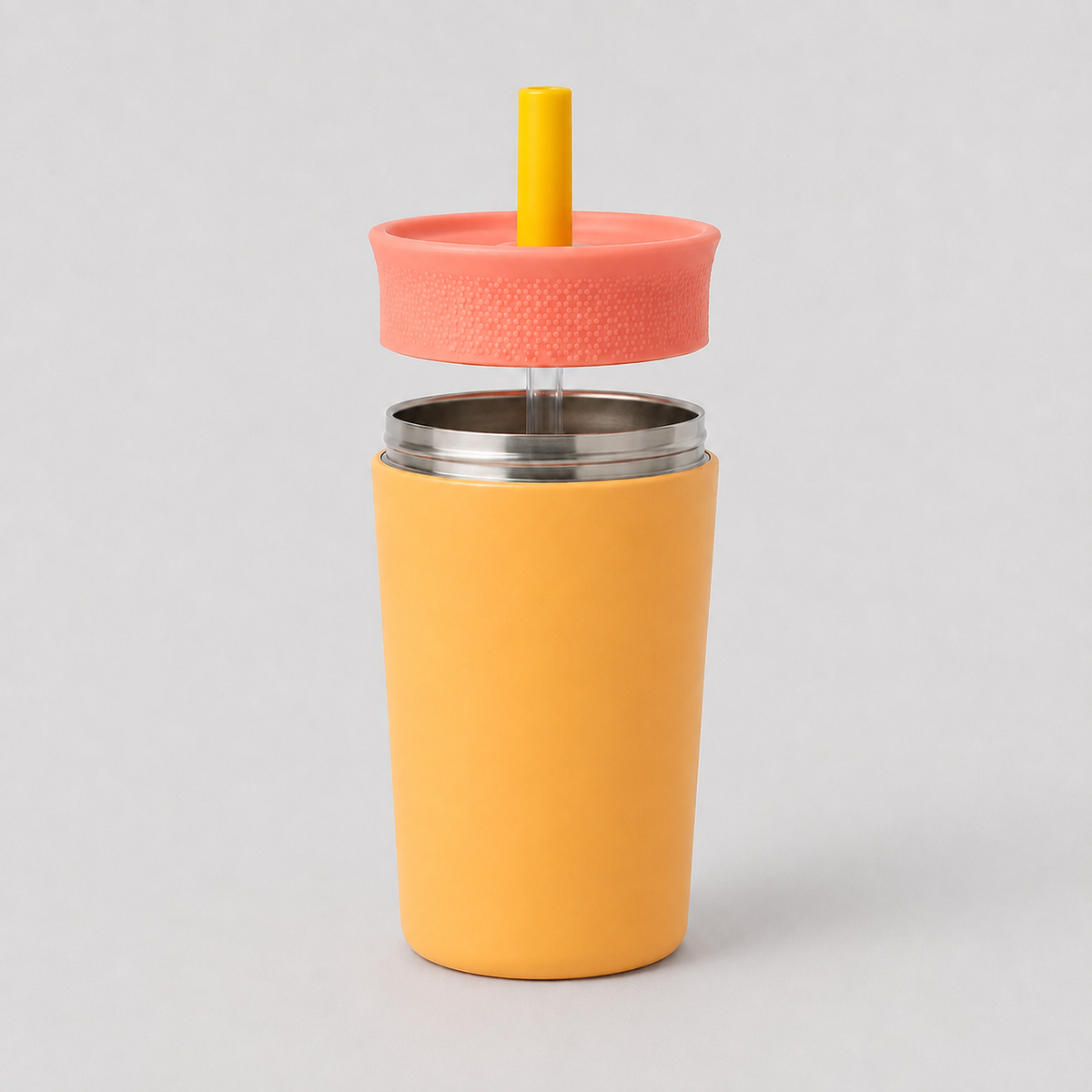 Kids Straw Tumbler 360ml | Insulated Stainless Steel | Spill & Leak-Proof | Sunset Mango