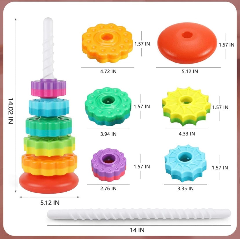 Rainbow Spinning Tower Stacking Toy for Kids 12M+ – Large Sensory Learning Toy