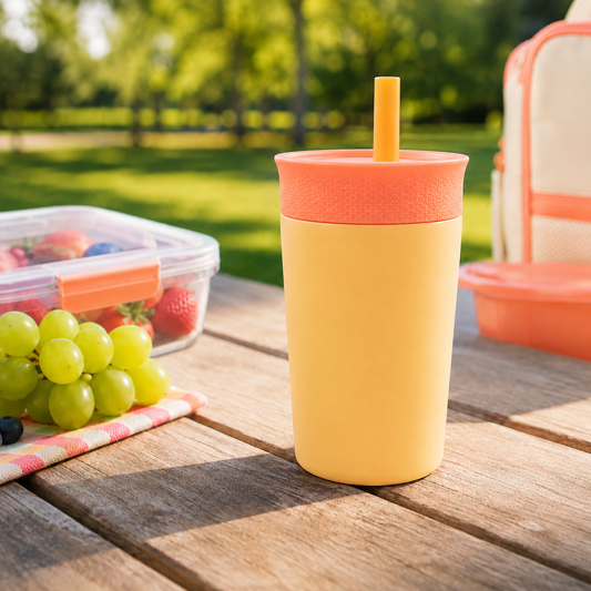 Kids Straw Tumbler 360ml | Insulated Stainless Steel | Spill & Leak-Proof | Sunset Mango