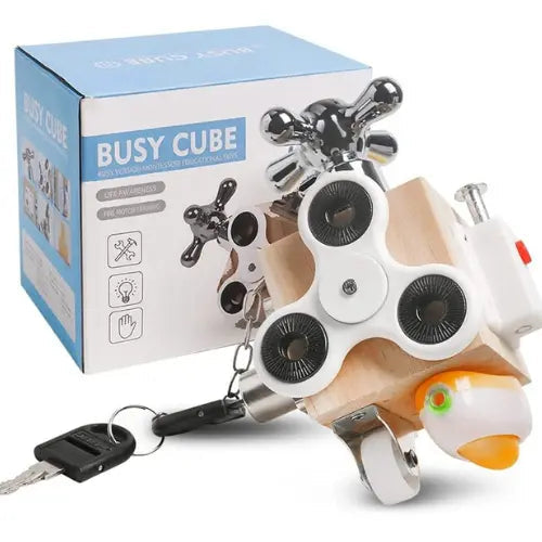 7-in-1 Wooden Montessori Busy Cube – Sensory & Fine Motor Skills Activity Toy