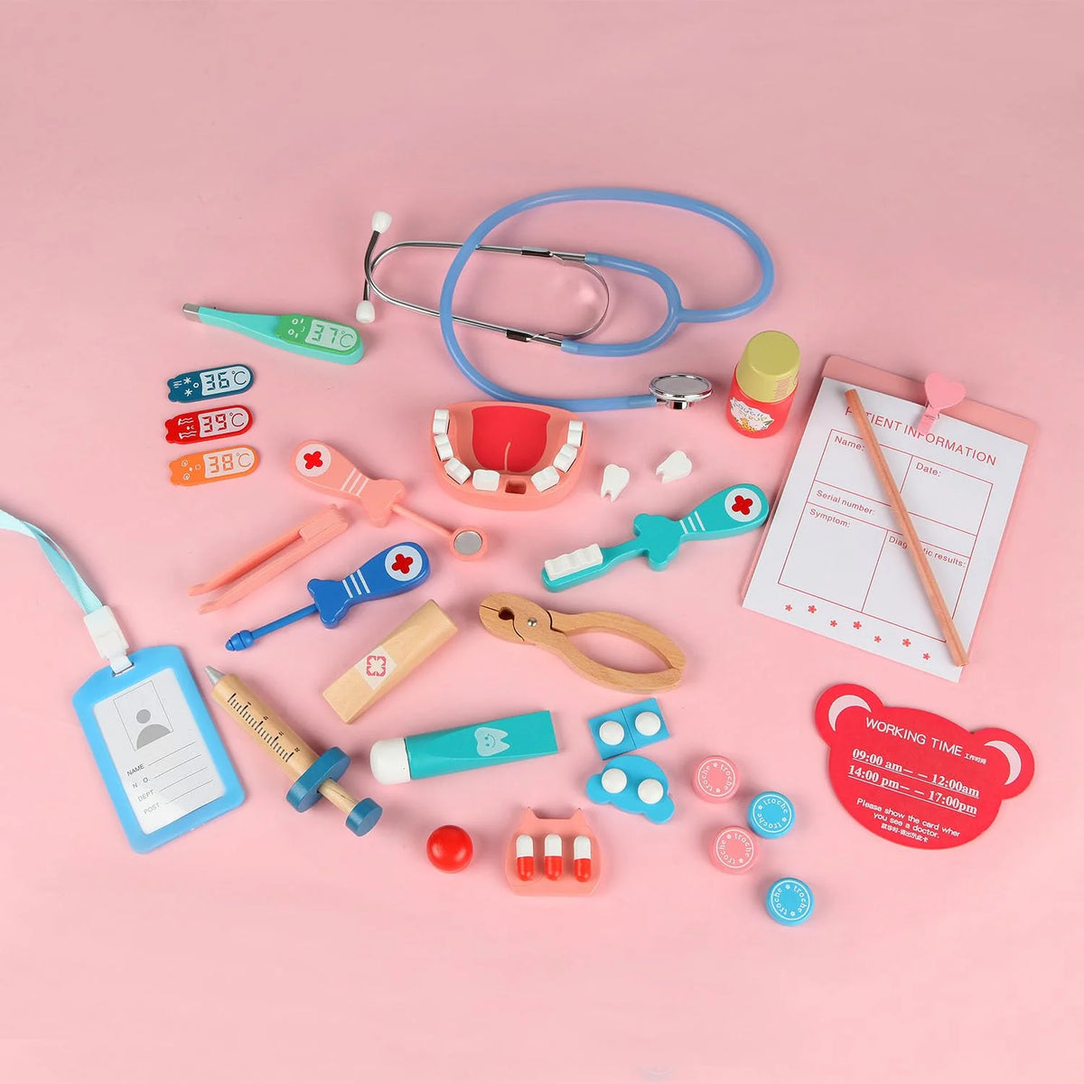 Non-toxic eco-friendly wooden stethoscope and toy medical instruments for kids pretend play⁠