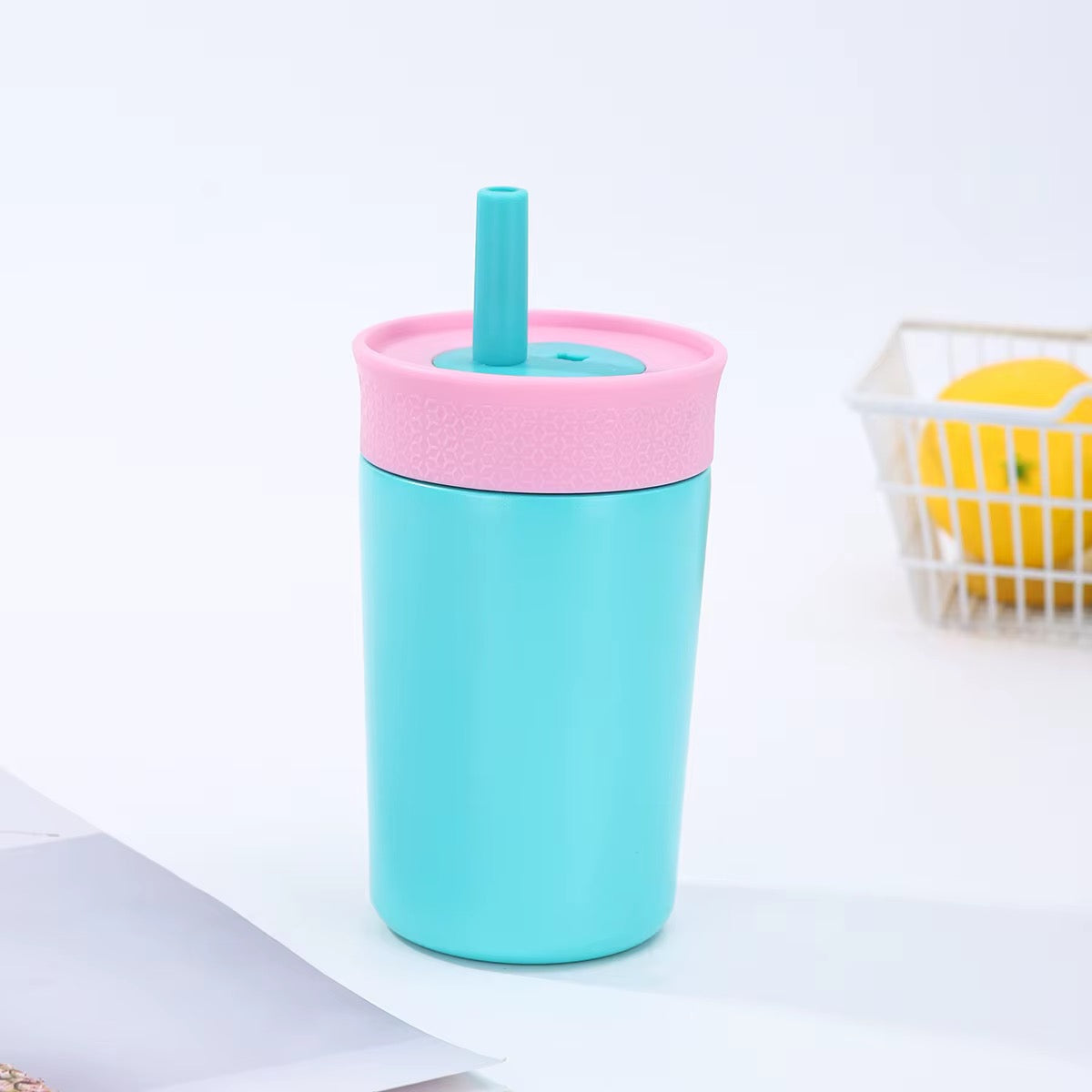Kids Straw Tumbler 360ml | Insulated Stainless Steel | Spill & Leak-Proof | Cotton Candy