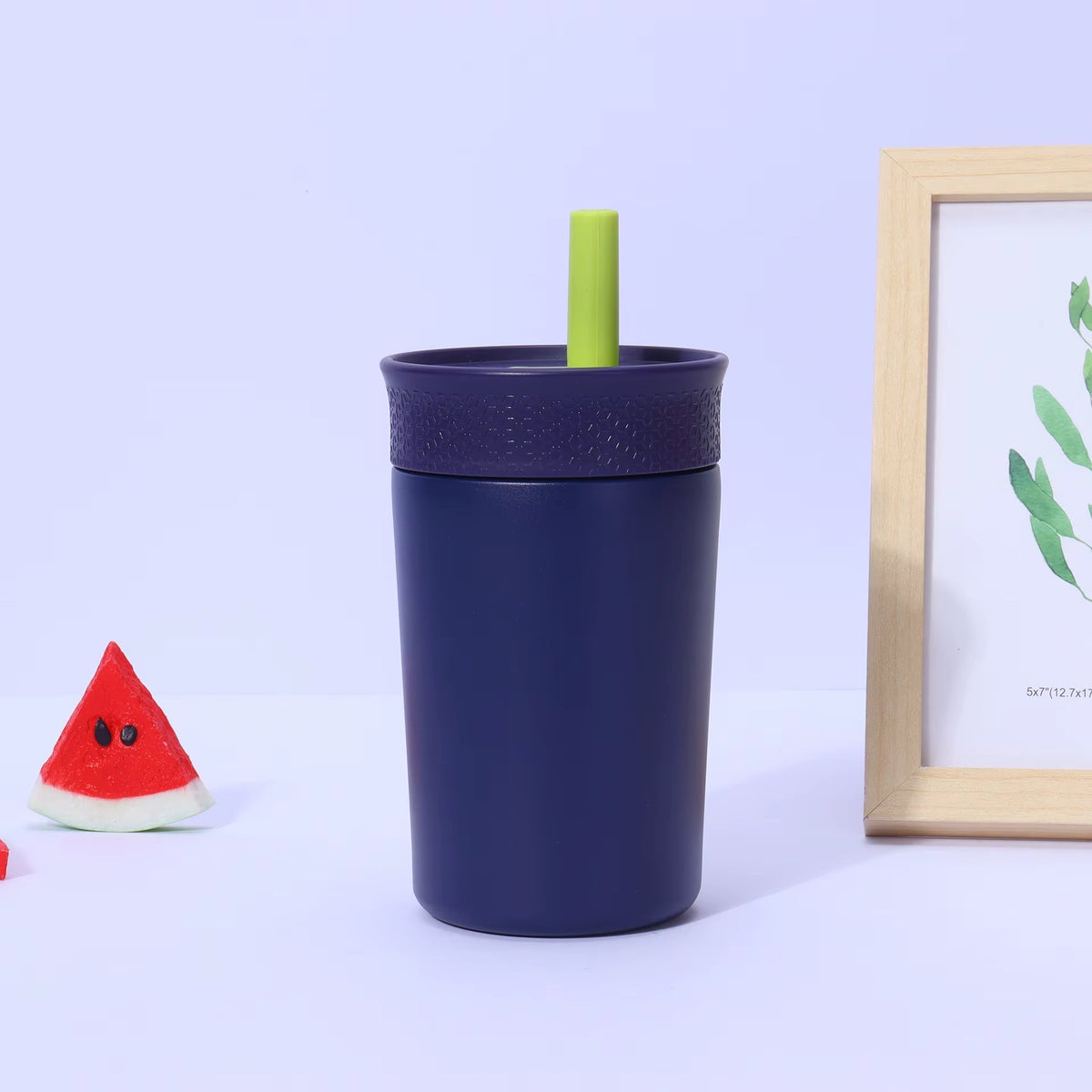 Kids Straw Tumbler 360ml | Insulated Stainless Steel | Spill & Leak-Proof | Blueberry Lime