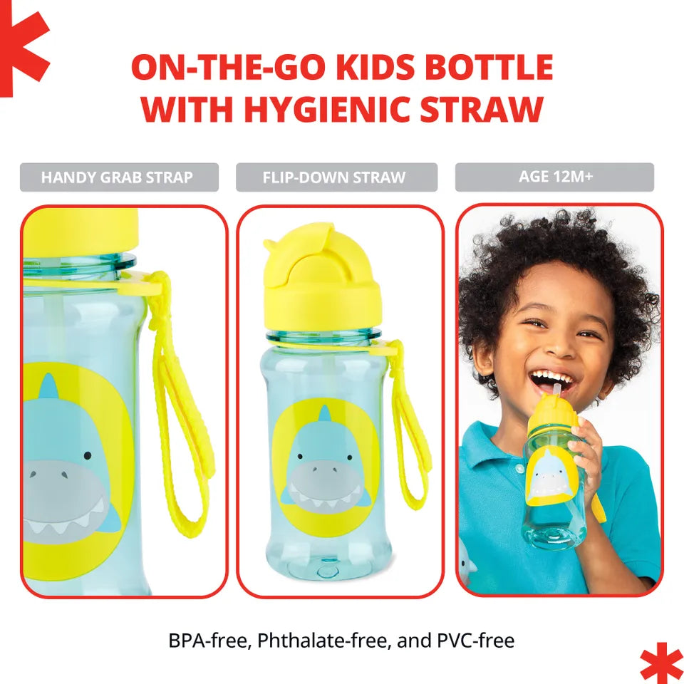 Skip Hop Shark Kids Straw Sipper Bottle 390ml with Carry Strap