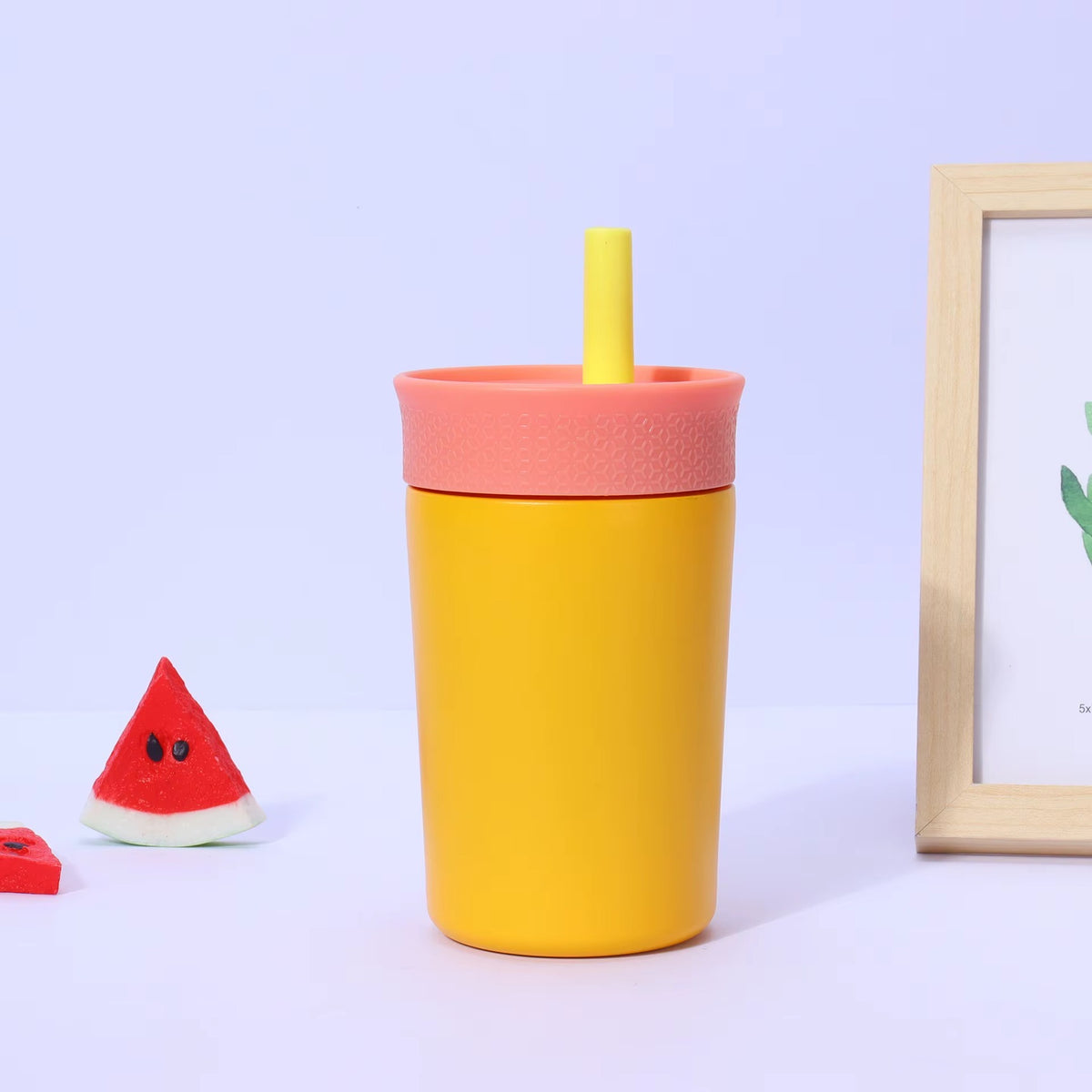 Kids Straw Tumbler 360ml | Insulated Stainless Steel | Spill & Leak-Proof | Sunset Mango