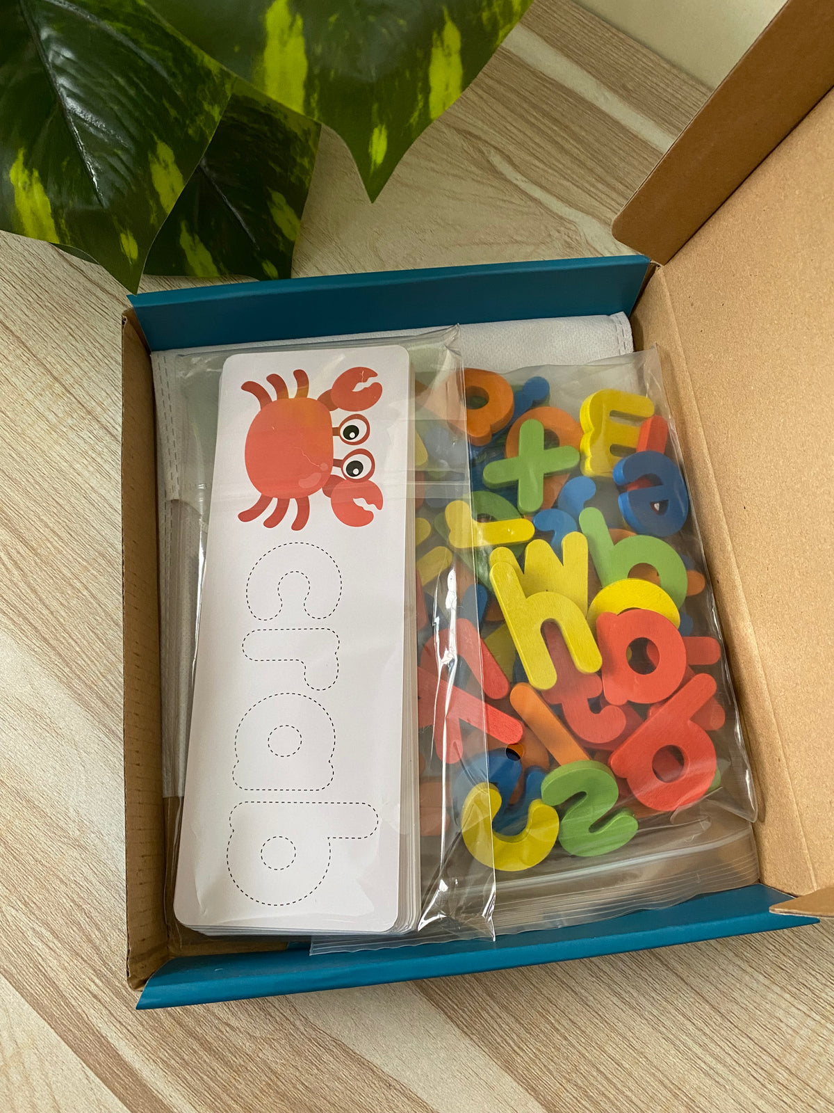 Wooden Alphabet Spelling Game for Kids – 52 Letters & 28 Word Cards
