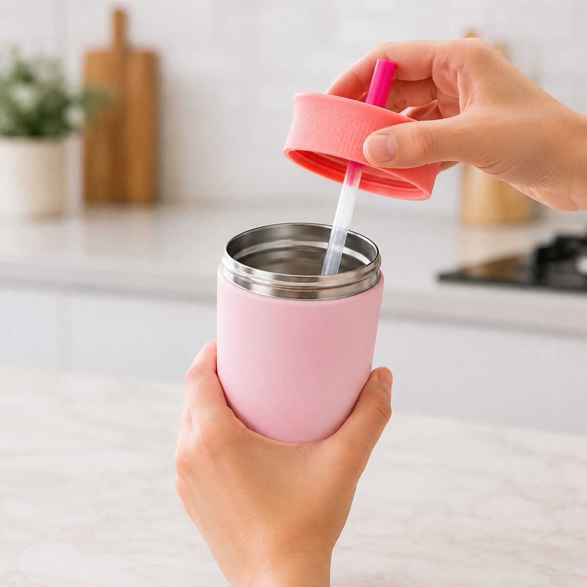 Kids Straw Tumbler 360ml | Insulated Stainless Steel | Spill & Leak-Proof | Blush Bloom