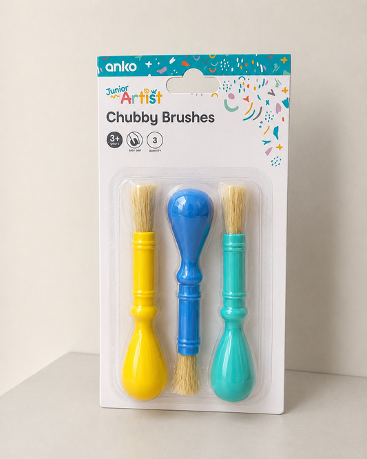 Anko Junior Artist Chubby Paint Brushes – 3 Pack Easy Grip Kids Art Brushes