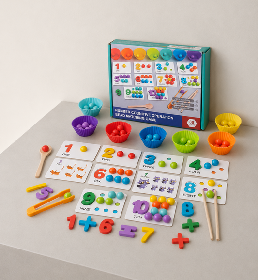 Montessori Number Cognitive Operation & Bead Matching Game – Counting, Color Sorting & Math Learning Toy for Kids 3+