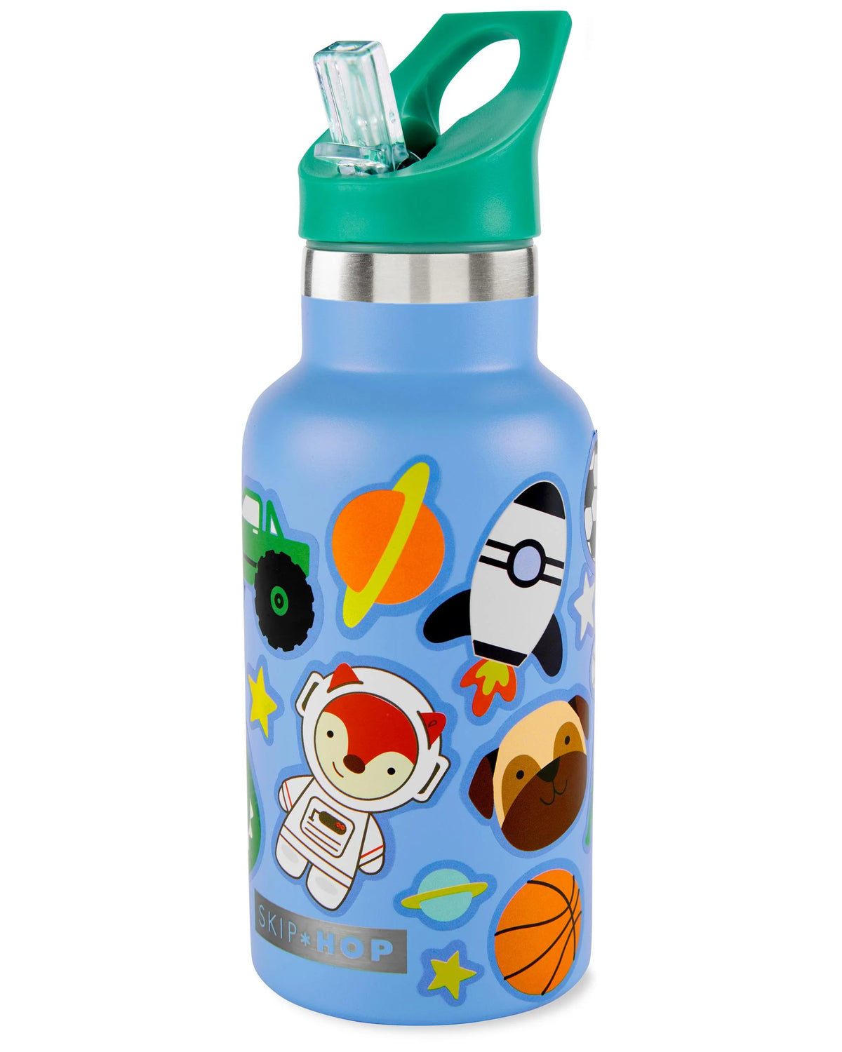 Skip Hop Spark Style Blue Stainless Steel Kids Straw Bottle – 350ml