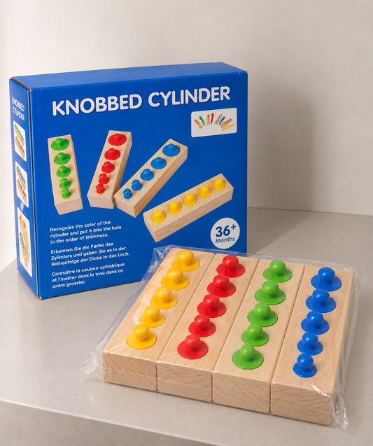 Montessori Wooden Knobbed Cylinders – Color & Size Sorting Educational Toy
