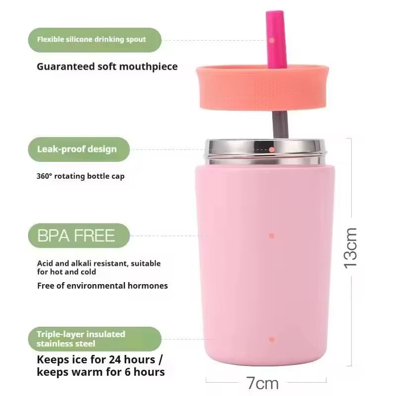 Kids Straw Tumbler 360ml | Insulated Stainless Steel | Spill & Leak-Proof | Blush Bloom