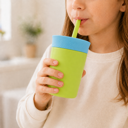 Kids Straw Tumbler 360ml | Insulated Stainless Steel | Spill & Leak-Proof | Tropical Splash
