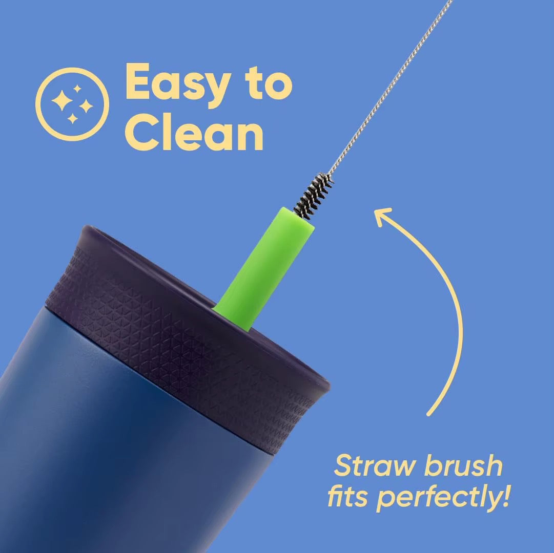Kids Straw Tumbler 360ml | Insulated Stainless Steel | Spill & Leak-Proof | Blueberry Lime