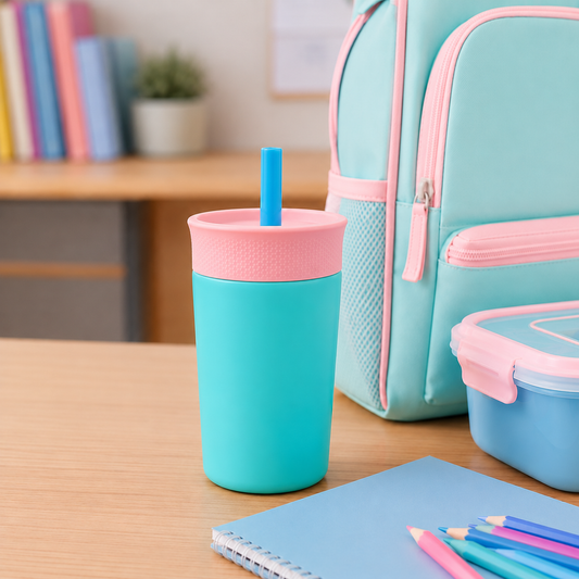 Kids Straw Tumbler 360ml | Insulated Stainless Steel | Spill & Leak-Proof | Cotton Candy