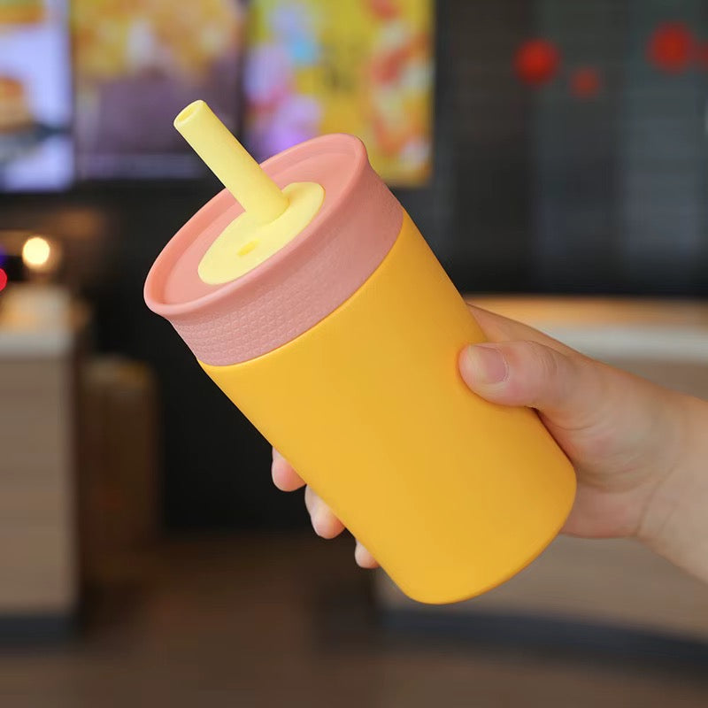 Kids Straw Tumbler 360ml | Insulated Stainless Steel | Spill & Leak-Proof | Sunset Mango
