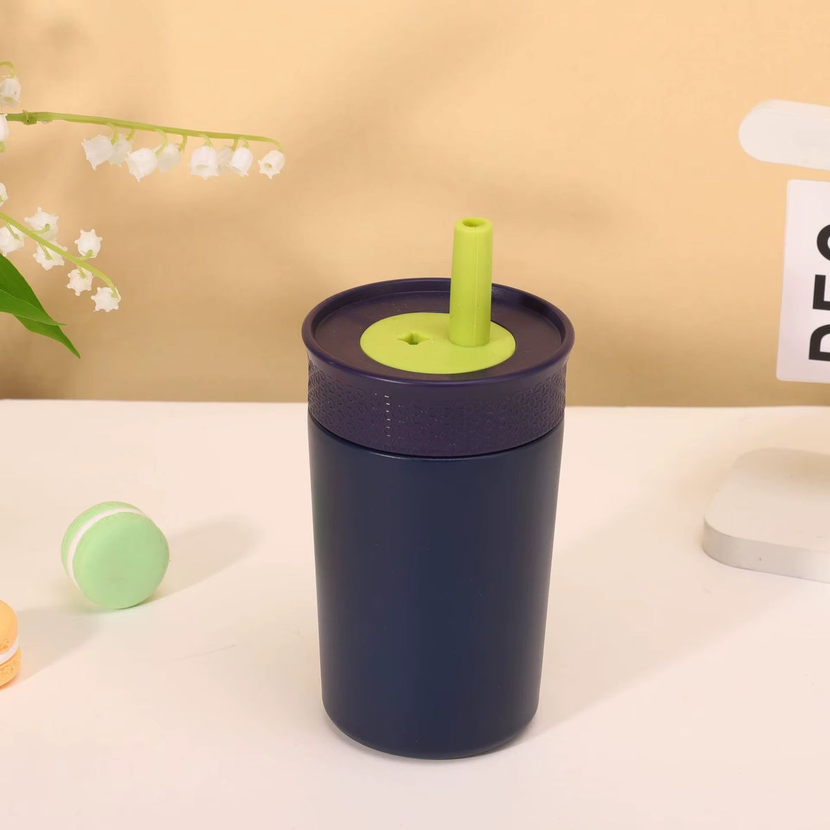 Kids Straw Tumbler 360ml | Insulated Stainless Steel | Spill & Leak-Proof | Blueberry Lime