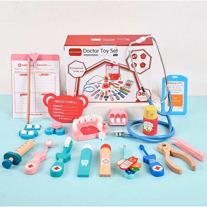 Non-toxic eco-friendly wooden stethoscope and toy medical instruments for kids pretend play⁠