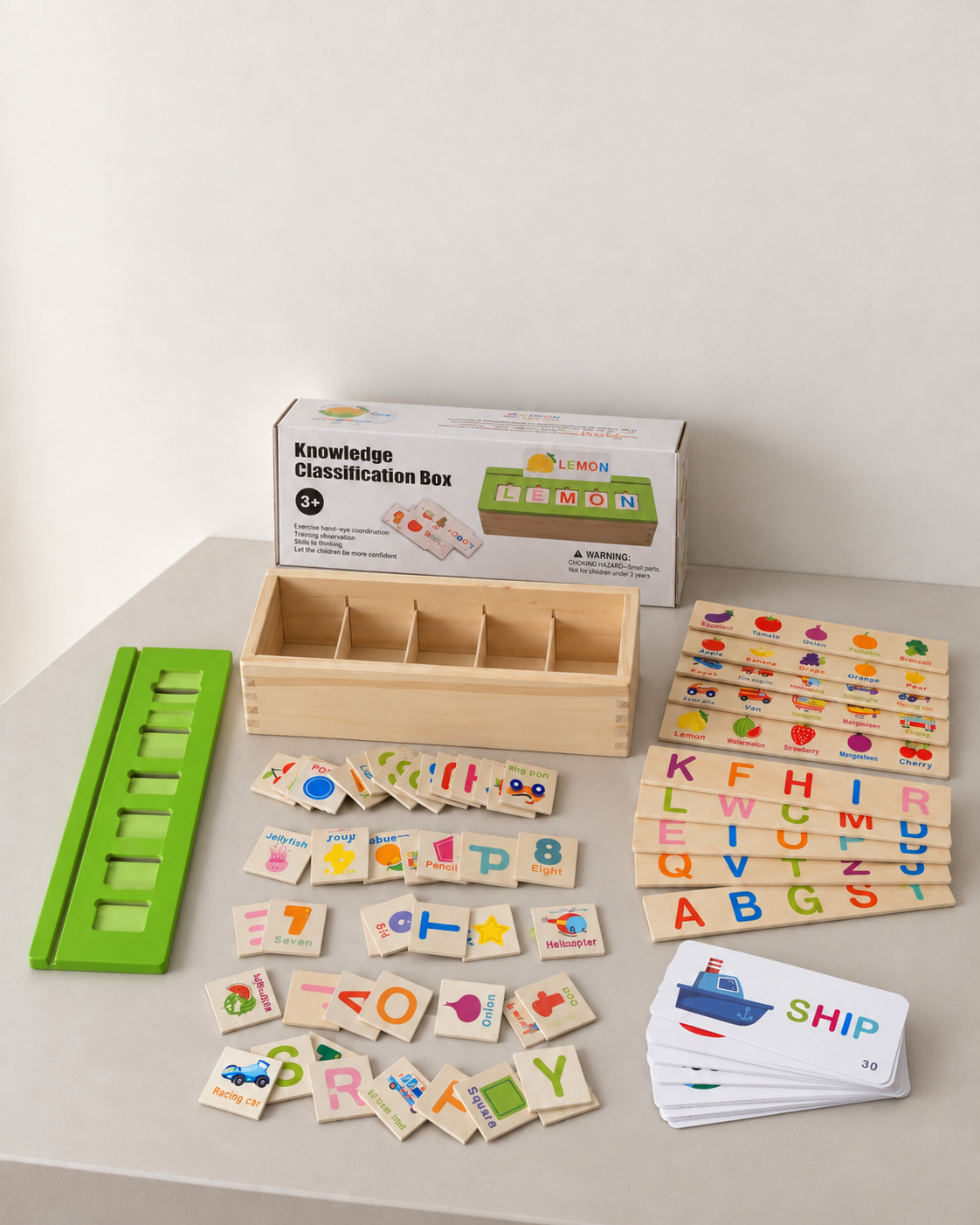 Montessori Wooden Knowledge Classification Box – Alphabet, Numbers & Matching Learning Toy