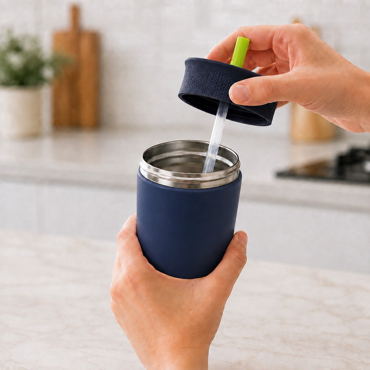 Kids Straw Tumbler 360ml | Insulated Stainless Steel | Spill & Leak-Proof | Blueberry Lime