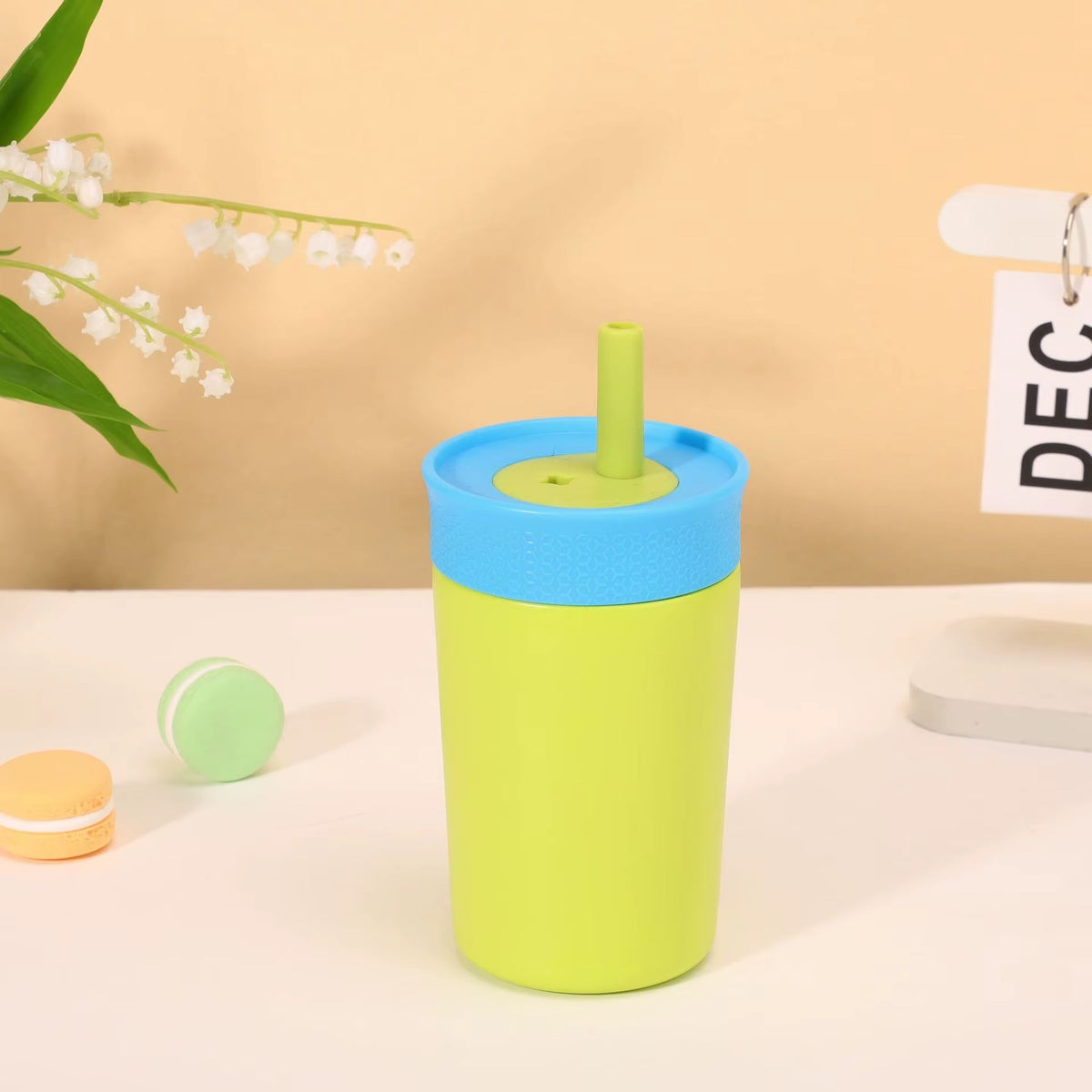 Kids Straw Tumbler 360ml | Insulated Stainless Steel | Spill & Leak-Proof | Tropical Splash