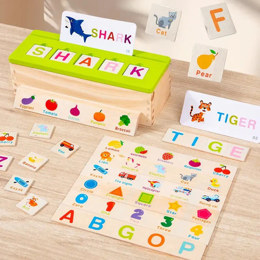 Montessori Wooden Knowledge Classification Box – Alphabet, Numbers & Matching Learning Toy