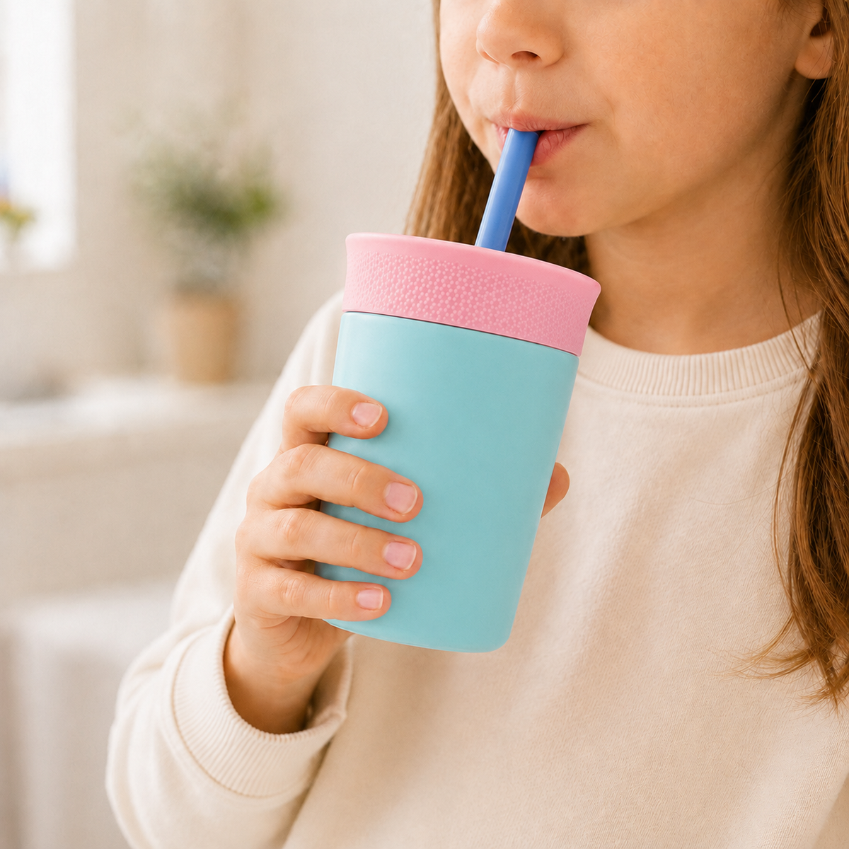 Kids Straw Tumbler 360ml | Insulated Stainless Steel | Spill & Leak-Proof | Cotton Candy