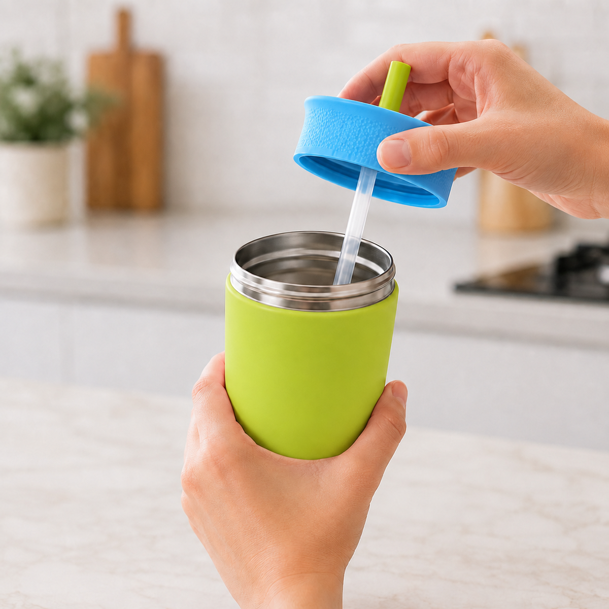 Kids Straw Tumbler 360ml | Insulated Stainless Steel | Spill & Leak-Proof | Tropical Splash
