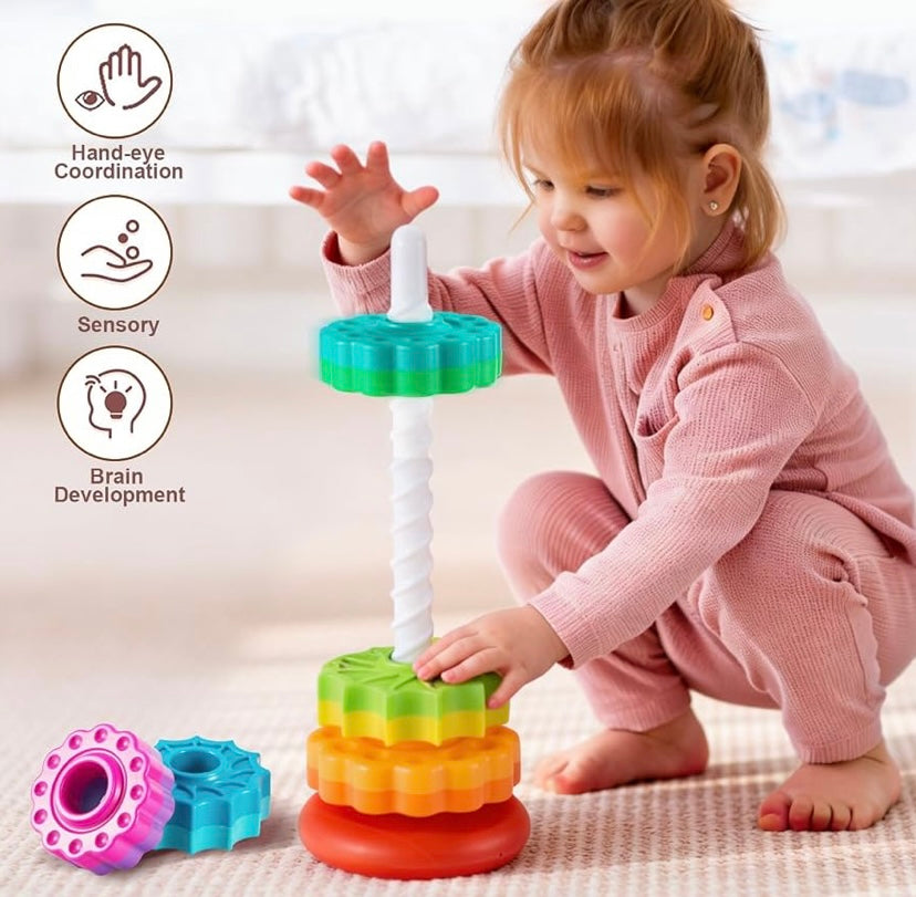 Rainbow Spinning Tower Stacking Toy for Kids 12M+ – Large Sensory Learning Toy