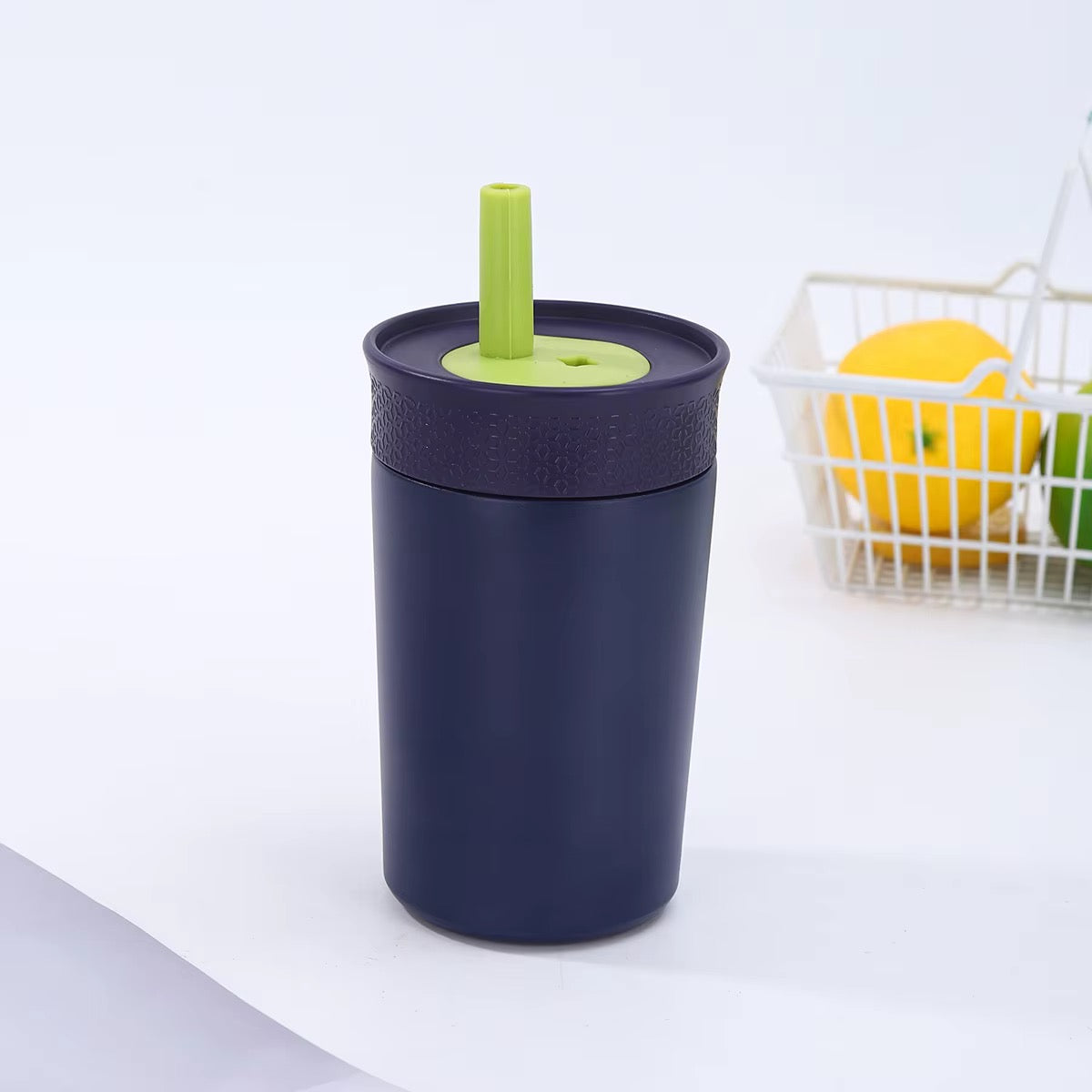 Kids Straw Tumbler 360ml | Insulated Stainless Steel | Spill & Leak-Proof | Blueberry Lime