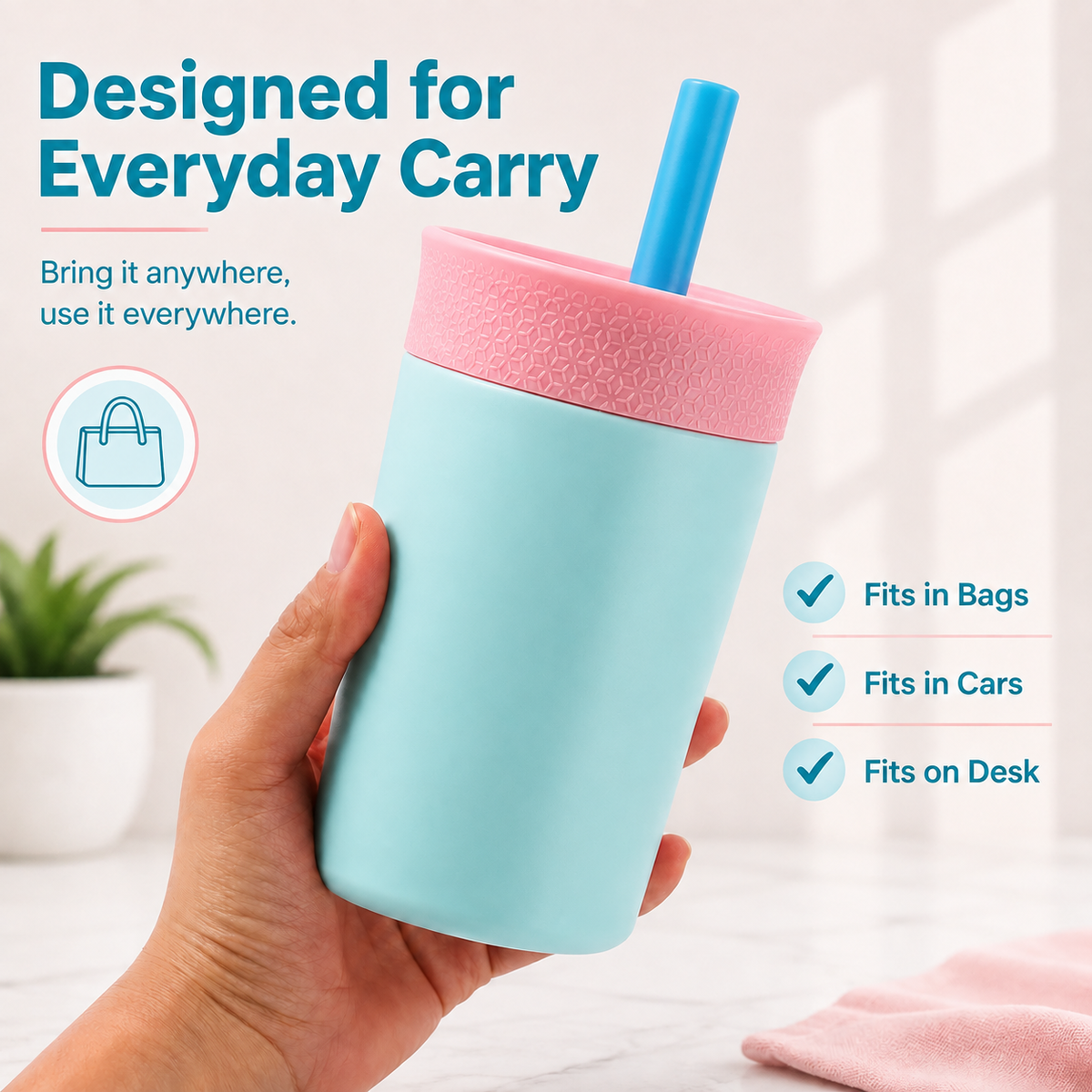 Kids Straw Tumbler 360ml | Insulated Stainless Steel | Spill & Leak-Proof | Cotton Candy